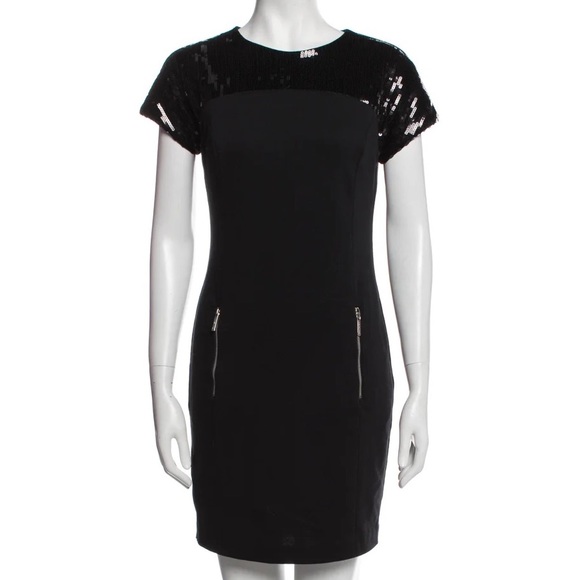 MICHAEL KORS BLACK SEQUIN MINI DRESS size 6 - Picture 1 of 8